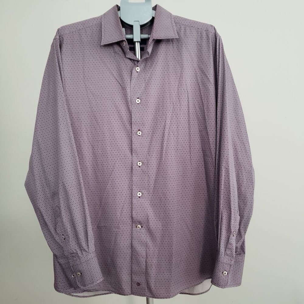 David Donahue Mens FusionPerformance Shirt 18 XL XXL PurpleGeometric Print LS - Picture 2 of 9